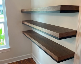 Deep Floating Wood Shelves, Modern wall decor accented self, floating bookshelf, Customization welcome.
