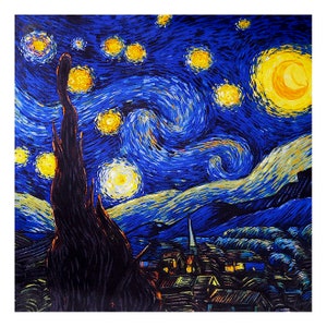 Laprée Women's Silk Scarf Silk Square Painting Reproduction 90 90cm The Starry Night Vincent Van Gogh image 1