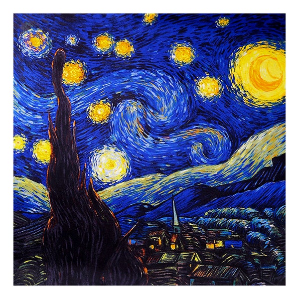 Laprée - Foulard Femme en Soie Carré de Soie Reproduction Tableau 90 * 90cm - La Nuit Étoilée Vincent Van Gogh