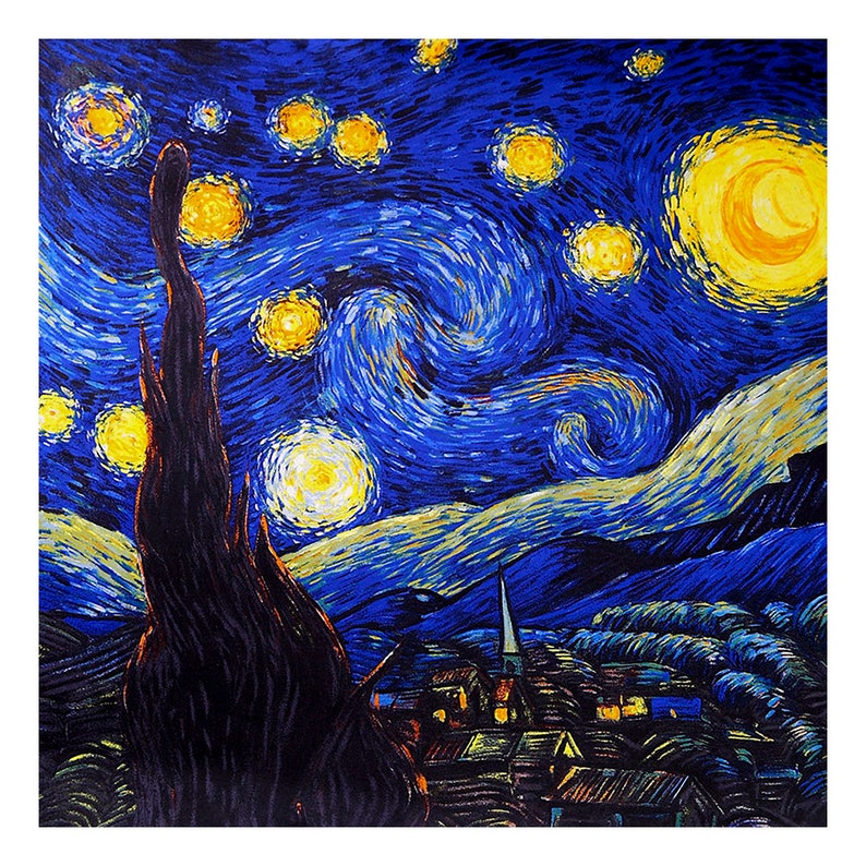 Laprée Women's Silk Scarf Silk Square Painting Reproduction 90 90cm The Starry Night Vincent Van Gogh image 1