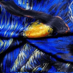 Laprée Women's Silk Scarf Silk Square Painting Reproduction 90 90cm The Starry Night Vincent Van Gogh image 5