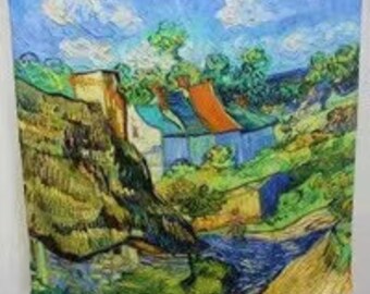 Women's Silk Scarf Silk Square Reproduction Painting 90 * 90cm - Vincent van Gogh Houses in Auvers