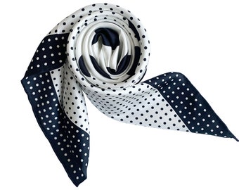 14-Momme Natural Silk Square Women's Silk Scarf White Dots Pattern 90*90cm Polka