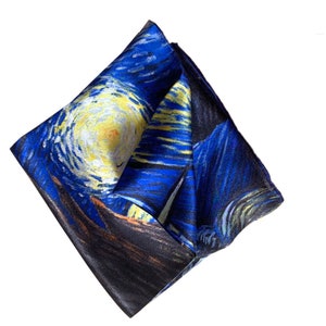 Laprée Women's Silk Scarf Silk Square Painting Reproduction 90 90cm The Starry Night Vincent Van Gogh image 3