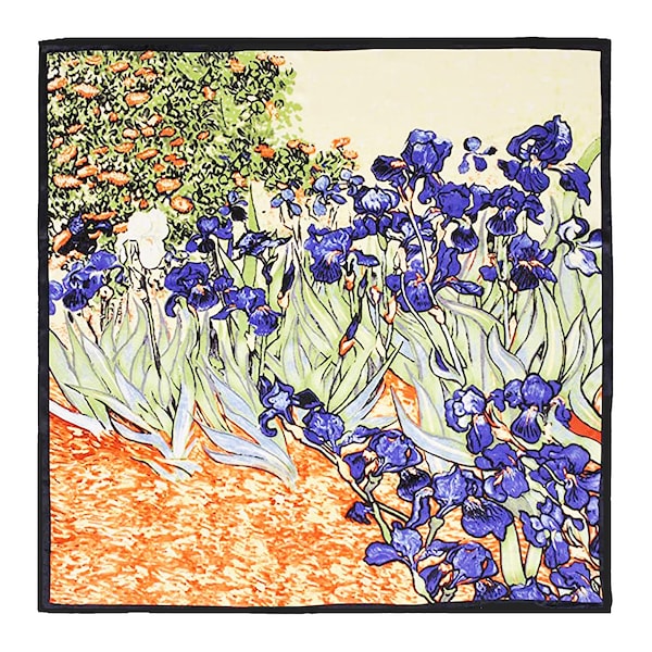 Laprée - Foulard Femme en Soie Carré de Soie Reproduction Tableau 90 * 90cm - Iris de Vincent Van Gogh