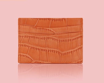 Orange Leather Card Holders with many color choice, Classic Genuine Leather Crocodile Pattern.