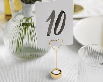 Gold, Silver Heart Wedding Place Card Display Brass Stand, Table Number Stand, Signage Gold Price card stand. Party name Place card stand.