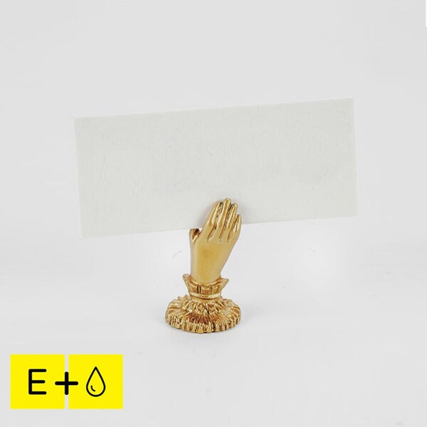 Vintage Style Bass Mini Hand: Victoria Style Wedding Place Card Display Brass Stand, Table Number Stand, Bass Gold Price card stand