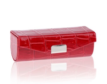 Red Lipstick case with Mirror, lipstick holder with mirror (PU leather) Lipstick Case