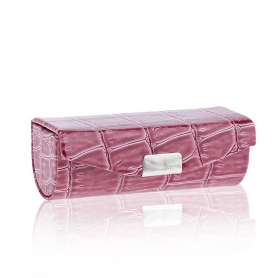Pink Lipstick Case W-Mirror | Jewelry Box Organizer in Quilted Leather | Leather Coin Purse W-Zipper | Small Makeup Bag| Filinapo