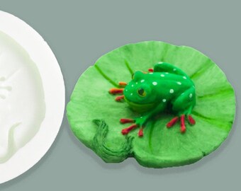 3d frog on a lily pad silicone craft mould food safe for cupcake toppers fondant sugar paste craft polymer clay resin etc