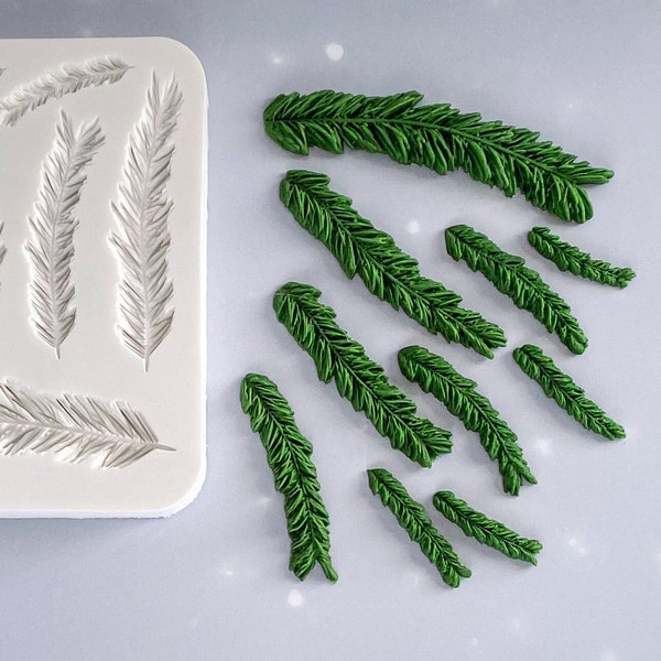Christmas Norway Spruce, pine, fir, tree branch silicone Mould, food safe cupcake toppers, fondant, craft polymer clay