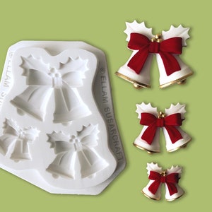 Christmas bells wedding bell graduated 3 cavity silicone craft mould, food safe for cupcake toppers, fondant, craft, polymer clay, resin