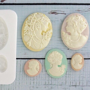 Ladies cameo cameo heads silicone craft mould, food safe for cupcake toppers, fondant, sugar paste, craft, polymer clay, resin