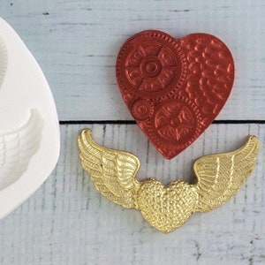 Steampunk heart winged heart, gothic, silicone craft mould, food safe for cupcake toppers, fondant, sugar paste, polymer clay, crafts