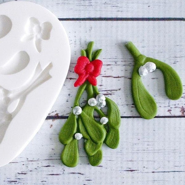 Mistletoe sprig Christmas silicone craft mould, food safe for cupcake toppers, fondant, sugar paste, craft.