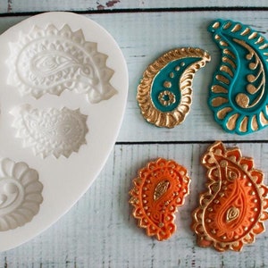 Handmade Paisley Motifs -mehndi - Henna, Silicone Craft Mould, Food Safe for cupcake toppers, fondant, sugar paste, crafts