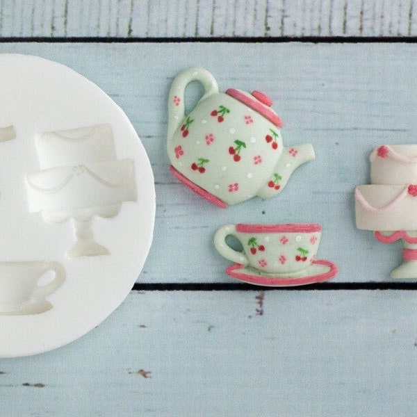 Teapot cake teacup silicone craft mould, food safe for cupcake toppers, fondant, sugar paste, polymer clay, crafts