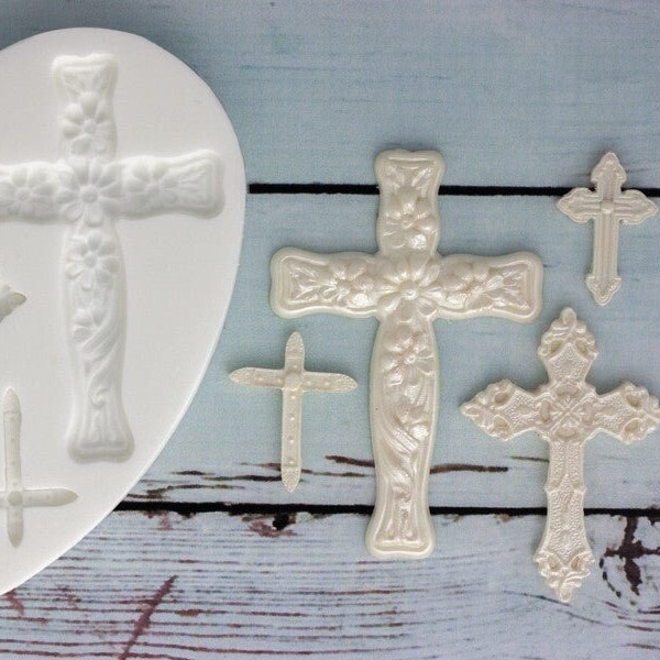 Communion cross crosses christening christian silicone craft mould food safe cupcakes toppers fondant sugar paste craft polymer clay resin