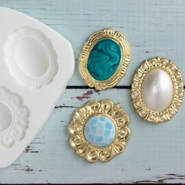 Vintage style wedding brooch pearl brooches silicone craft mould food safe for cupcakes toppers fondant sugar paste craft