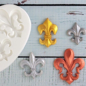 Fleur de lis motifs silicone craft mould, food safe for cupcake toppers, fondant, sugar paste, craft, polymer clay, resin etc
