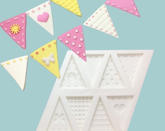 Bunting flags silicone craft mould food safe for cupcakes toppers, borders fondant sugar paste polymer clay crafts etc