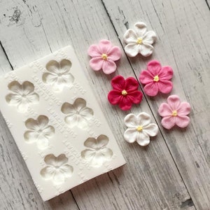 Blossom flower single design 6 cavity repeat silicone craft mould food safe for cupcakes toppers fondant polymer clay glass crafts etc