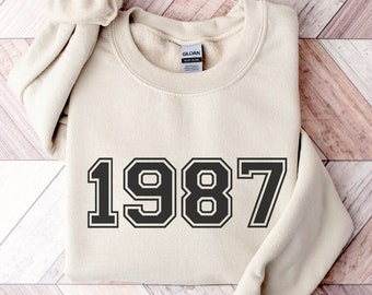 1987 Sweatshirt, 1987 College Style Number Pullover, 1987 Geburtstagsjahr Nummer Sweat für Frauen, Geburtstagsgeschenk, 36.Geburtstag Sweatshirt