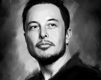 Elon Musk, Tesla, Portrait, Canvas, Celebrity Painting, Digital Art, Instant Download, Printable art, Printable Wall Art, Oil Painting