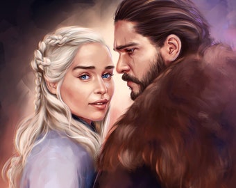 Game of Thrones, Daenerys Targaryen, Jon Snow, Printable Wall Art, Instant Digital Art Download, Celebrity Portrait Painting, Emilia Clarke