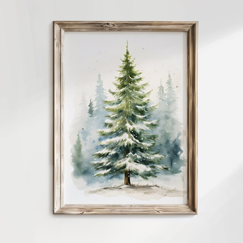 Christmas Tree Print, Winter Landscape, Christmas Wall Art, Winter Wall