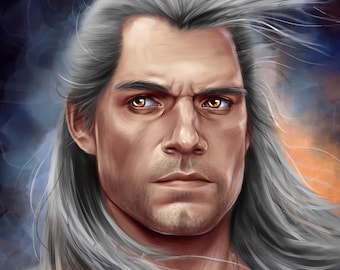 Geralt de Rivia, Henry Cavill, The Witcher, Pintura de celebridades, Arte digital, Fanart, Descarga instantánea, Arte imprimible, Arte de pared imprimible