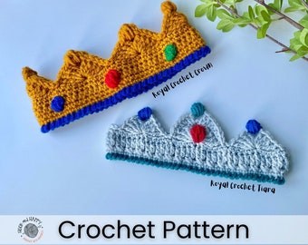 Crochet Pattern Bundle - Royal Crown and Royal Tiara Crochet Patterns // 3 sizes for baby, child and adult; Party crowns