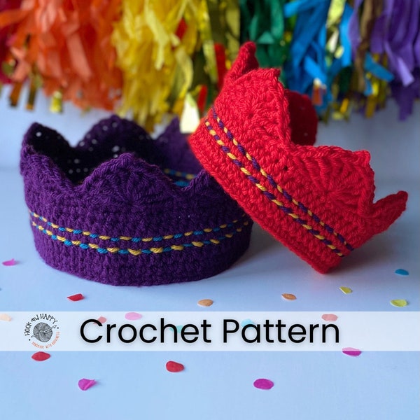 Party Crown Crochet Pattern // Couronne de Noël, 9 tailles du bébé à l’adulte XL, modèle au crochet adapté aux débutants, couronne de crackers faite à la main