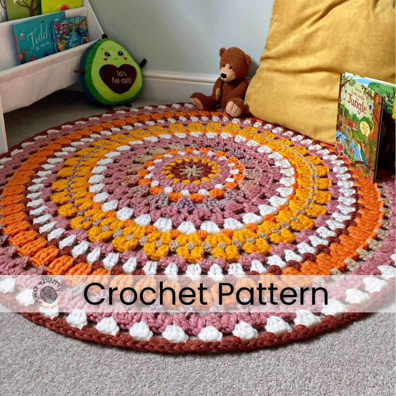 Rug Crochet Pattern // Around the Reading Rug / Crochet décor / Crochet floor mat / Garden rug image 1