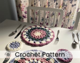 Table Mats Crochet Pattern // Around the Table Mats / Crochet décor / Crochet placemats / Crochet coasters