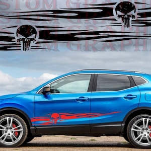 Premium 2x Vinyl stickers Compatible with Qashqai Skull Hood Tribal Line Design Vinyl car stickers Automotive decals Custom car stickers