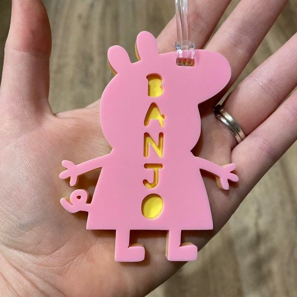 Double Layered Personalised Peppa Pig Name Tag for Children Backpacks Bags School Bags Childcare Bags, Kindy Bags Name Tag Personalised gift