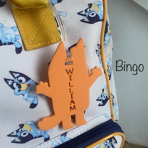 Personalised Bag Tag, Custom Luggage Tag, Travel Bag Identifier, Personalized Backpack Charm, Unique Gift, Bluey and Bingo