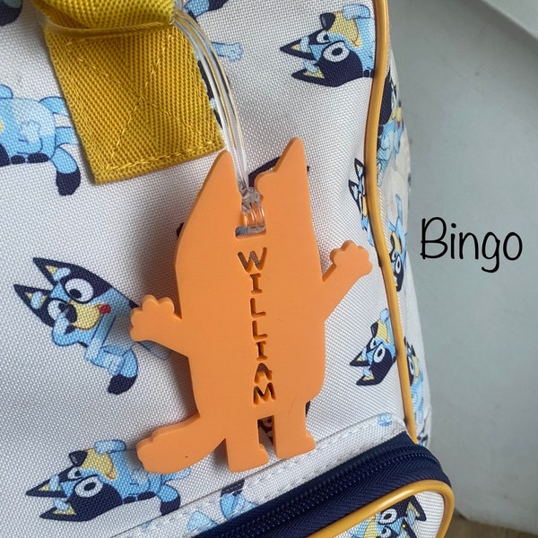 Personalised Bag Tag, Custom Luggage Tag, Travel Bag Identifier, Personalized Backpack Charm, Unique Gift, Bluey and Bingo