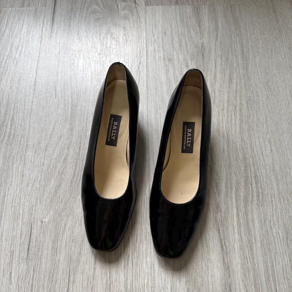 Bally, Bally Vintage Black Leather Pumps Women Low Block Heel Classic Shoes Size 37