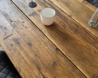 Oak-look tabletop, oiled, made from scaffolding planks | Reclaimed wood | Dining table | Living room table | Garden table | Balcony | Rustic