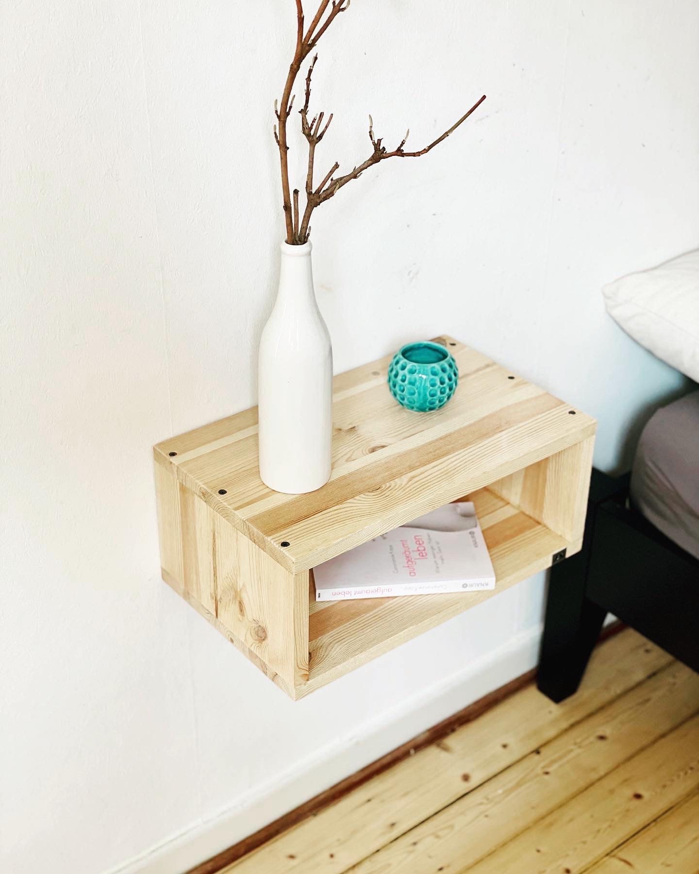 Table De Chevet Flottante En Bois Massif, Étagère Lit Suspendue, Table Chevet