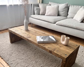 Rustic coffee table in oak look, screwed together from scaffolding planks | Reclaimed wood | Construction timber | Coffee table | Meditation bench | Country house