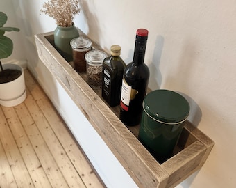 Estantería flotante de pared de madera recuperada | Estante rústico colgante de madera maciza para cocina, pasillo, salón, etc.