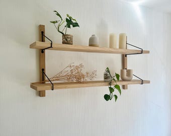 Massief eiken wandplank, Scandinavisch design | Zwevende plank, houten plank, eiken keukenplank, woonkamerplank, hangende plank