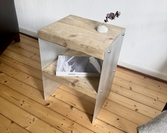 Side table | Nightstand | Stool | Coffee table made of reclaimed wood and brushed aluminum