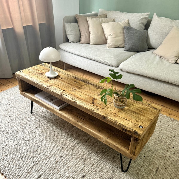 Couchtisch | Lowboard aus Gerüstbohlen | Massivholz | Altholz | Coffeetable | Wohnzimmertisch mit Ablage | Holztisch