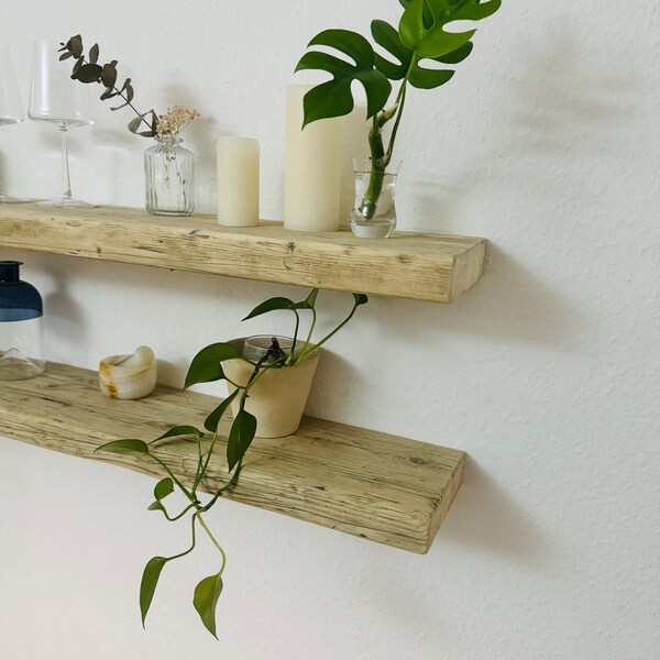 Wall shelf scaffolding plank floating untreated | Wall shelf made of reclaimed wood | floating shelf scaffold board | Lumber