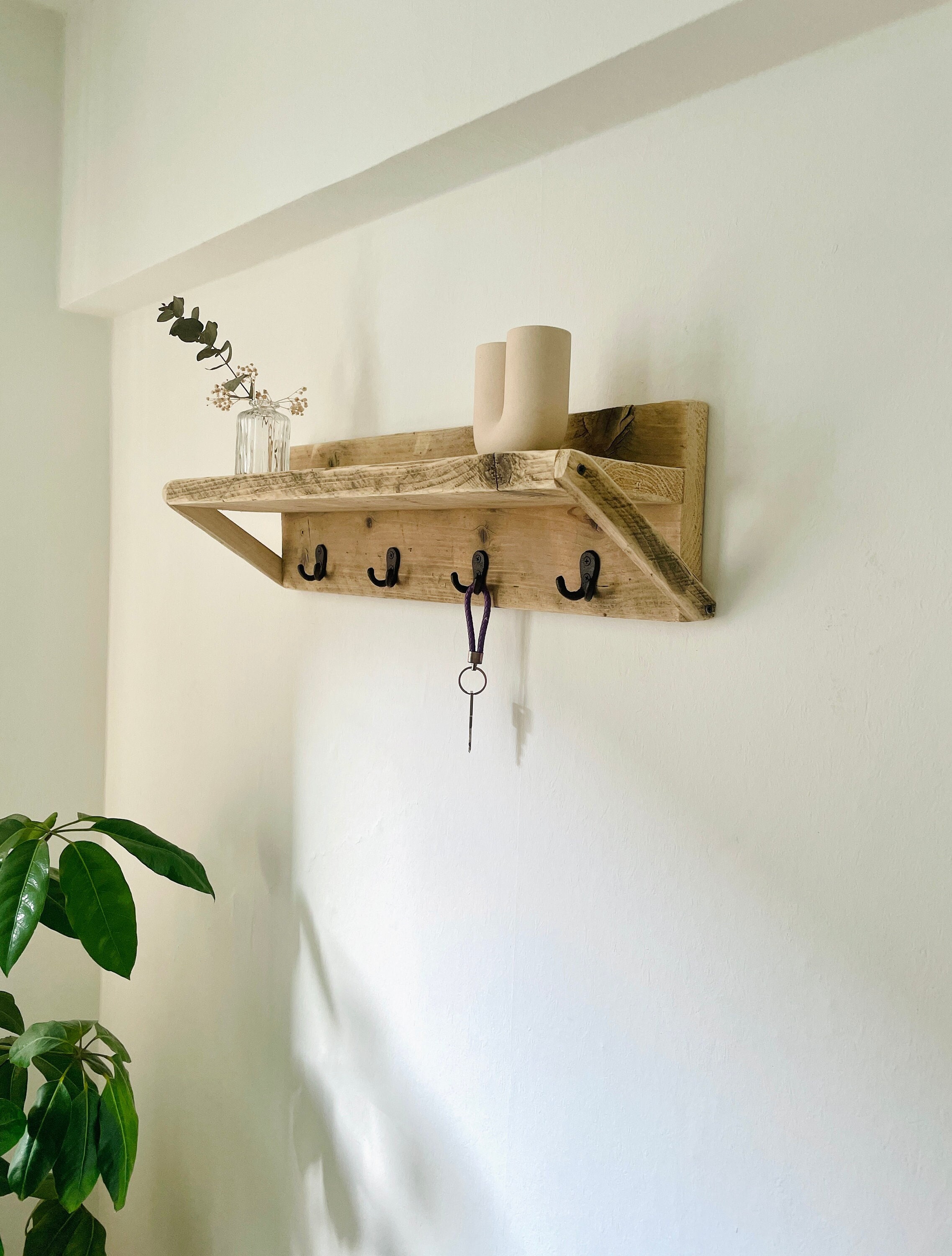 Porte-Manteau Non Huilé En Bois De Récupération Avec Étagère | Étagère Salle Bain Porte-Serviettes Salle Couloir Mural Porte-Chapeaux